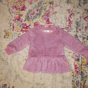 Tahari Size 24 Mths Pink Heart Faux Fur Peplum Sweater Shirt